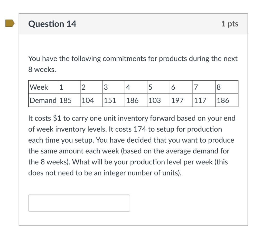 Question 14 1 pts You have the following
