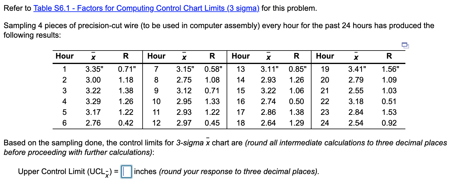 Refer to Table 56.1 - Factors for Computing