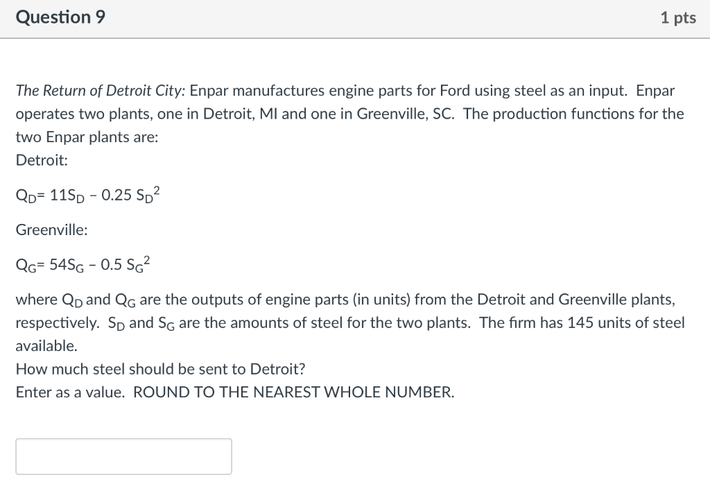Question 9 1 pts The Return of Detroit City: