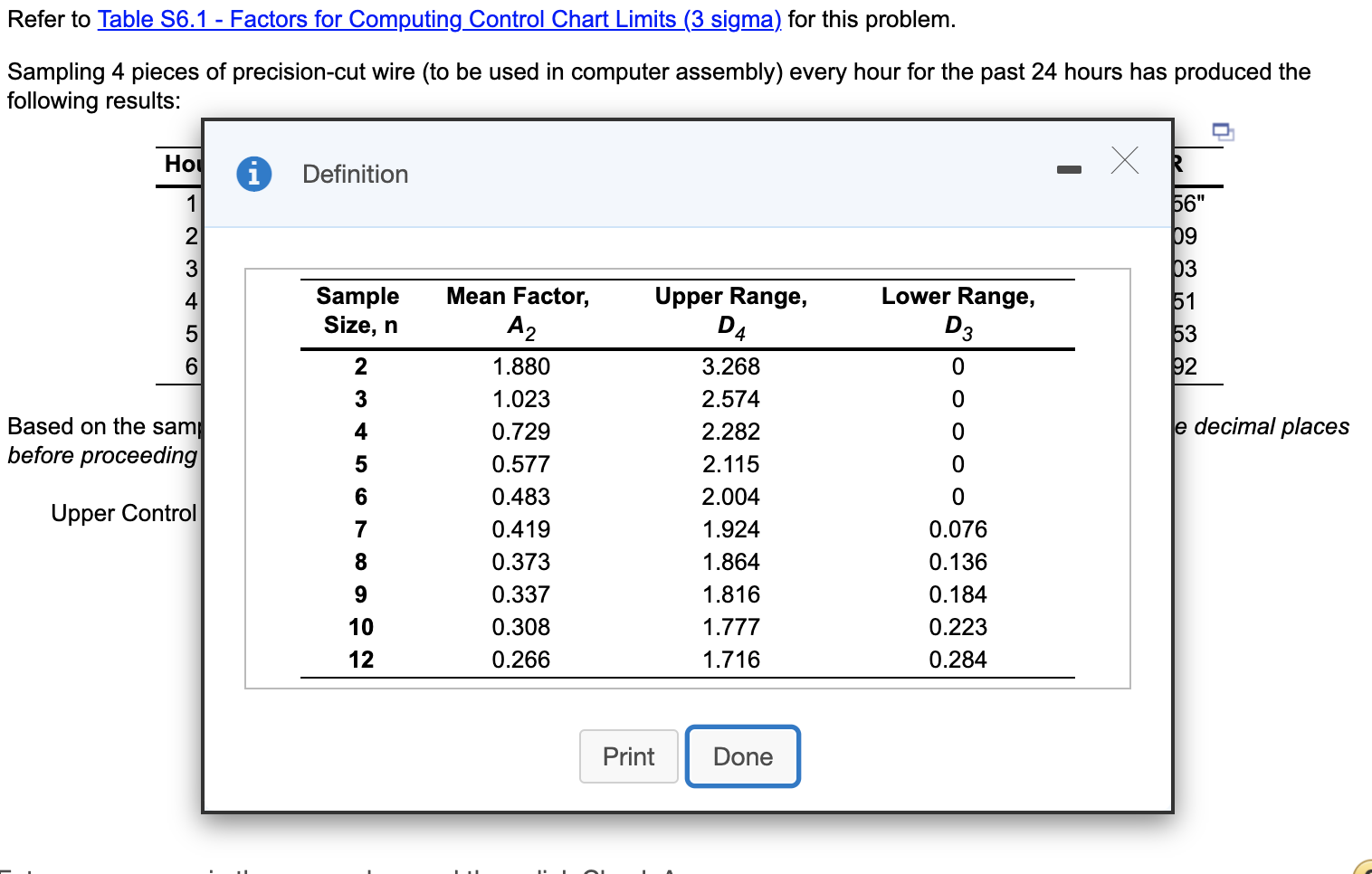 Refer to Table 56.1 - Factors for Computing