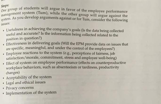 EXERCISE 6-2 EMPLOYEE PERFORMANCE MONITORING AT