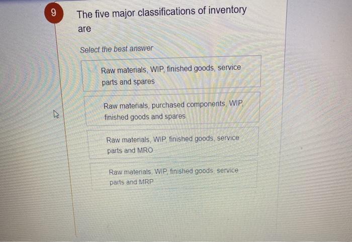 what is the correct ans 9 The five major