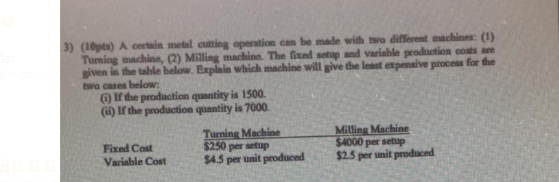 3) (10pts) A certain metal cutting operation can