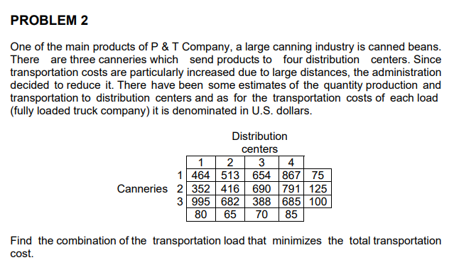 PROBLEM 2 One of the main products of P&T