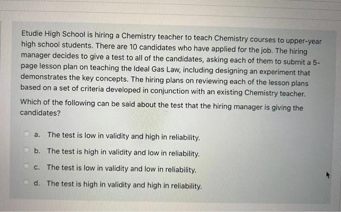 Etudie High School is hiring a Chemistry teacher