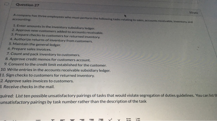 Question 27 10 pts A company has three employees