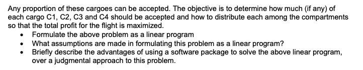 Question 3: A cargo plane has three compartments