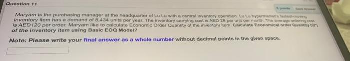 Question 11 Maryam is the purchasing manager at