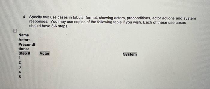 thanks 4. Specify two use cases in tabular