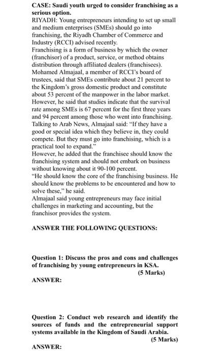 CASE: Saudi youth urged to consider franchising