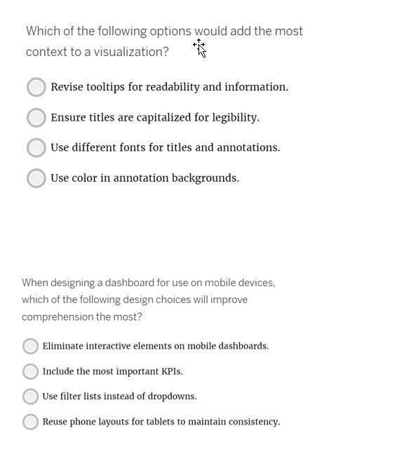 tableau questions Which of the following options