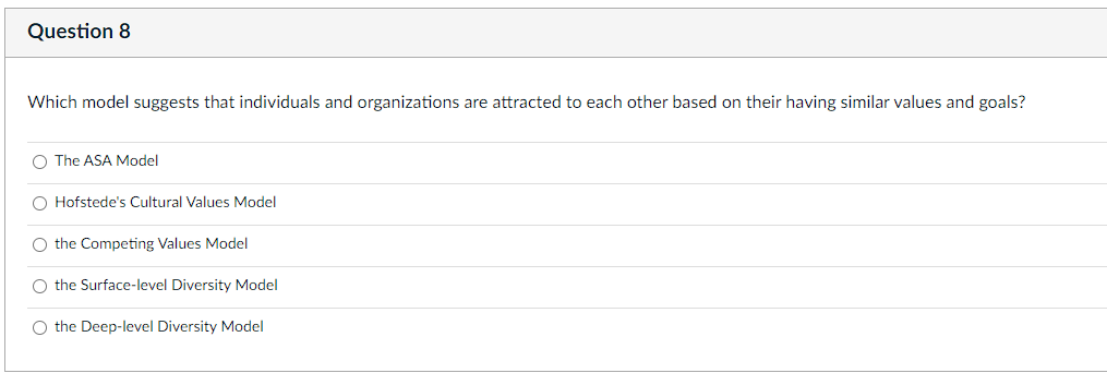 Question 8 Which model suggests that individuals