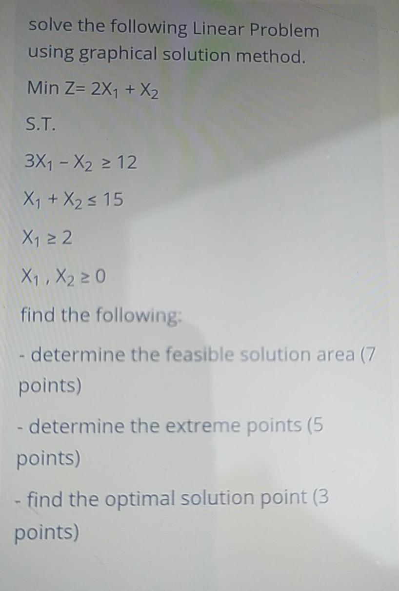 solve the following Linear Problem using