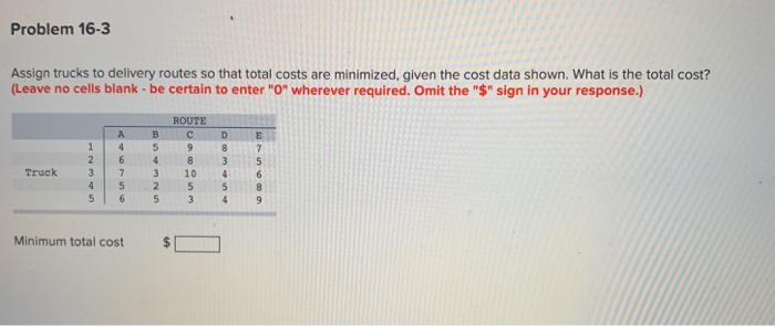 Problem 16-3 Assign trucks to delivery routes so