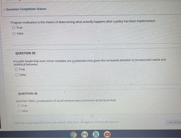 Question Completion Status: Program evaluation is