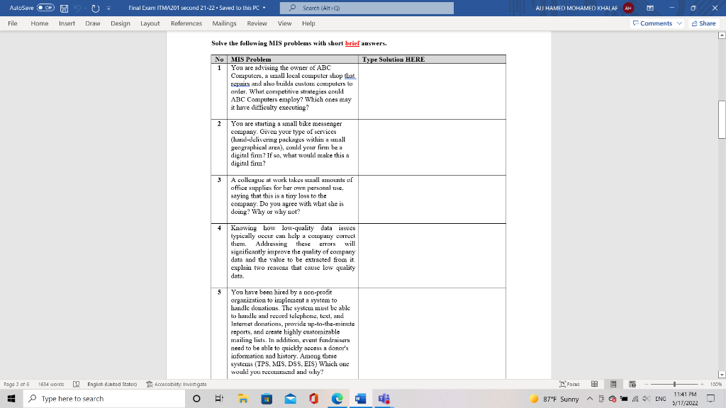 AutoSave CH Final Exam ITMA201 second 21-22.
