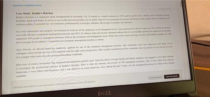 Question completion Status Case Study: Kathie's