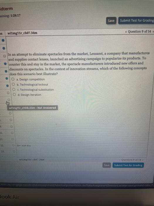 idterm aining: 1:28:17 Save Submit Test for