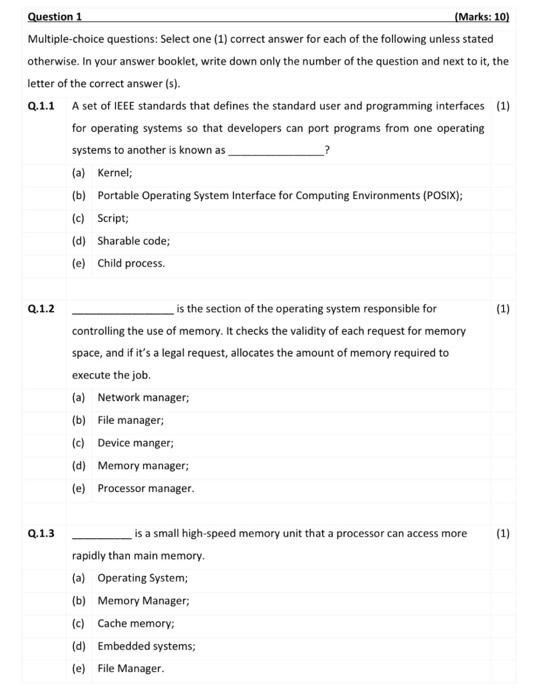 please do Question 1 Multiple-choice questions: