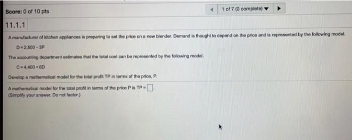 Score: 0 of 10 pts 1 of 7 (0 complete) 11.1.1 A