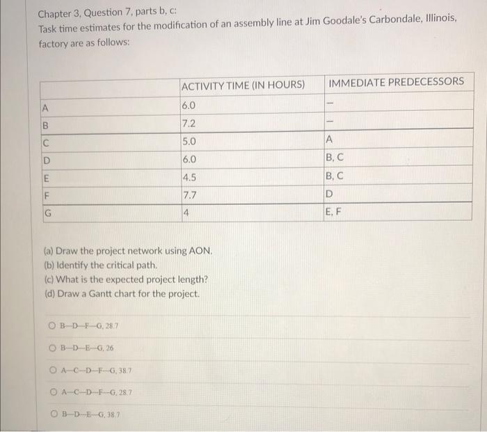 Chapter 3 , Question 7, parts b, c: Task time