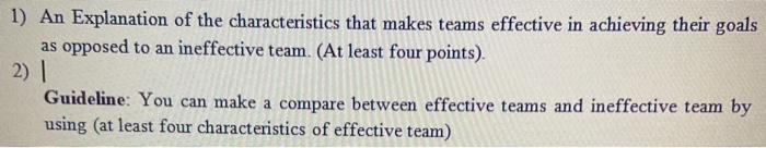 1) An Explanation of the characteristics that