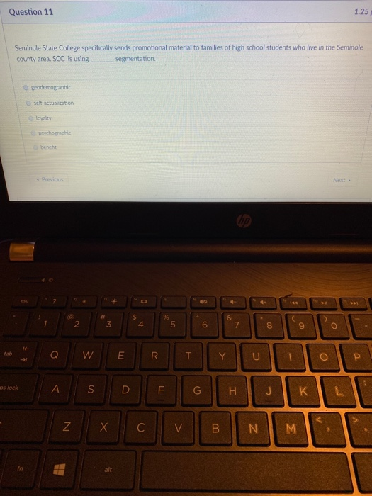 Question 11 1.25 Seminole State College