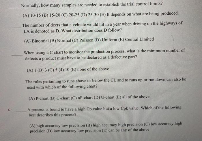 quality engineering control multiple choice :