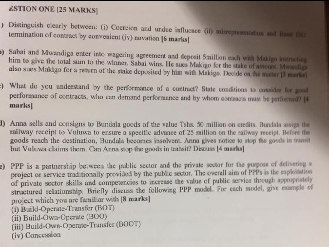 ESTION ONE [25 MARKS] ) Distinguish clearly