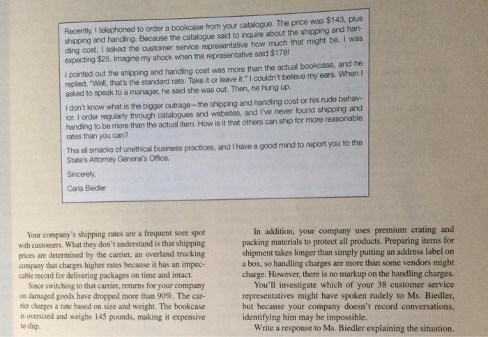 Instructions: 1. Write a letter to Carla Biedler