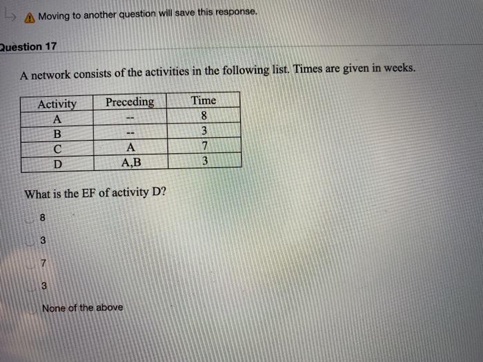 A Moving to another question will save this