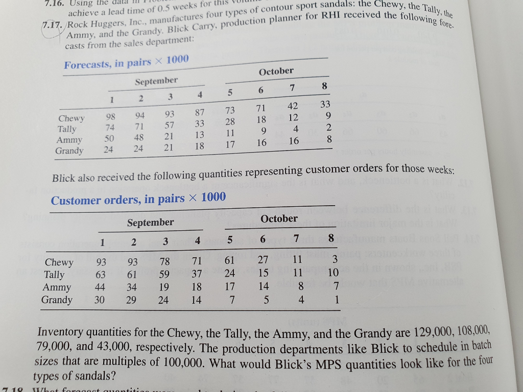 please solve problem 7-17. 7.16. Using the data