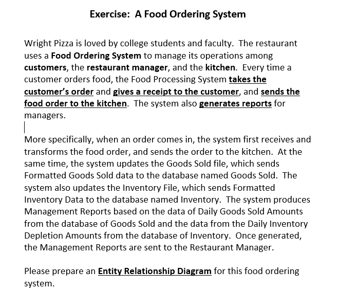 Exercise: A Food Ordering System Wright Pizza is