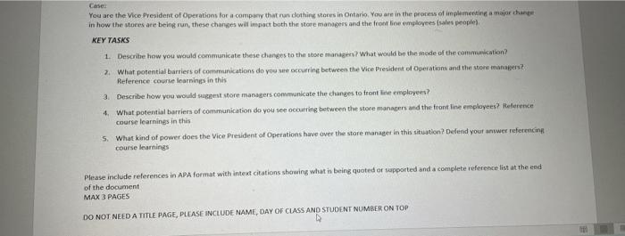 You are the Vice fresident of Operations for a