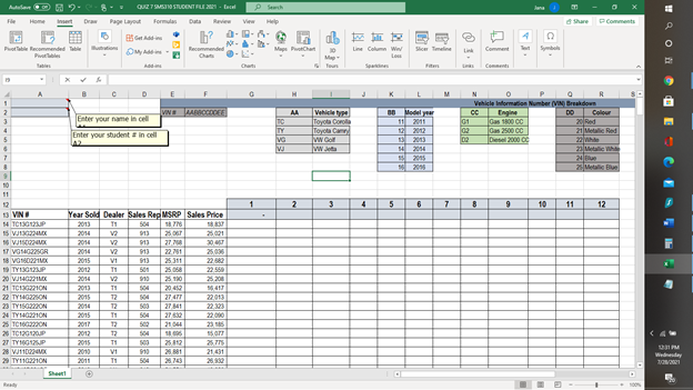 In G14: Use the VIN # code breakdown provided at