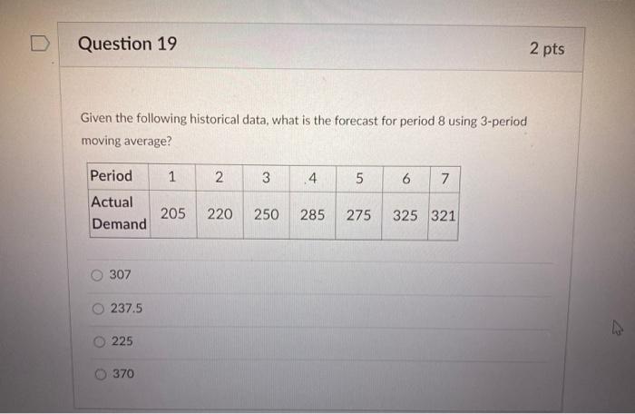 Question 19 2 pts Given the following historical