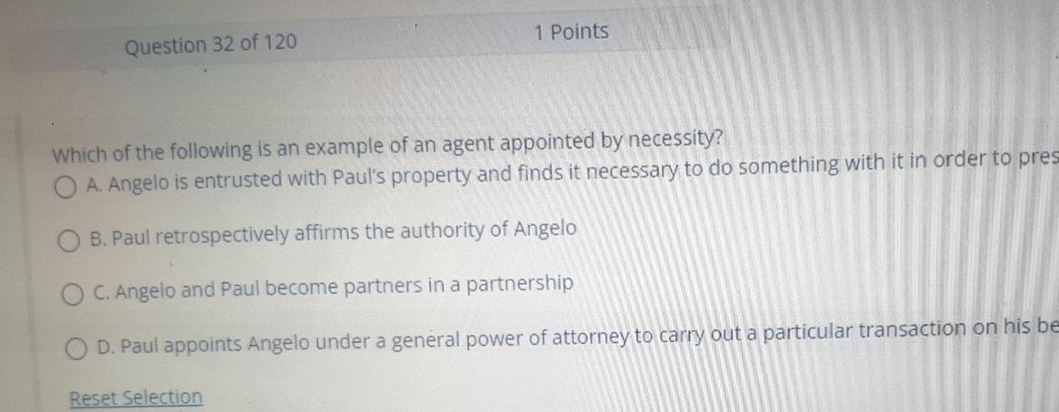 1 Points Question 32 of 120 Which of the