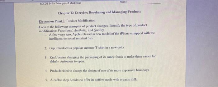 Name MKTG 340 - Principle of Marketing Chapter 12