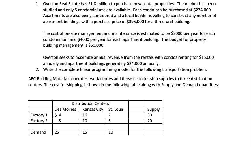 1. Overton Real Estate has $1.8 million to