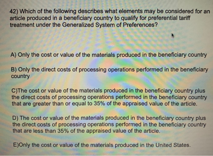 42) Which of the following describes what