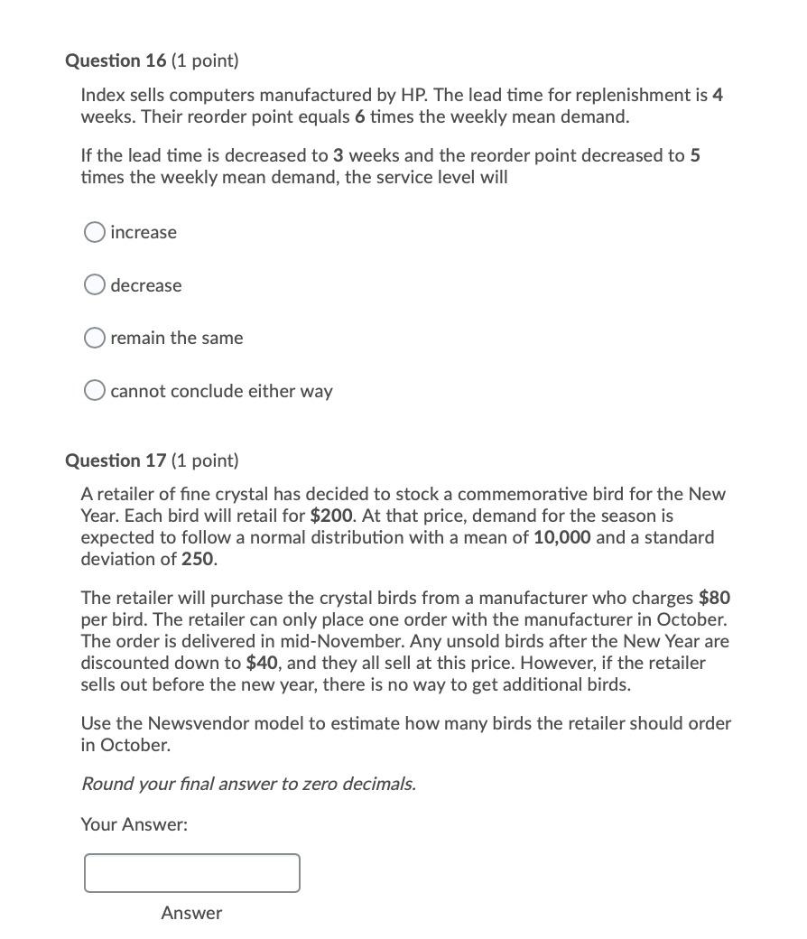 Question 16 (1 point) Index sells computers