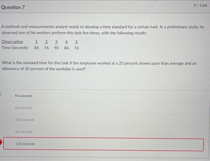 0/1 pts Question 7 A methods and measurements