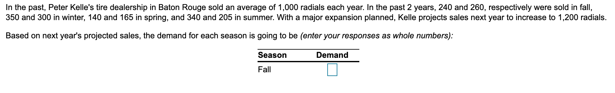 I need it for Fall, Spring, Summer and Winter