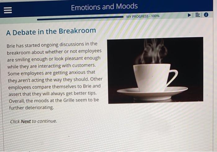 Emotions and Moods MY PROGRESS - 100% EO A Debate