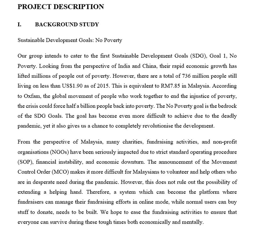 PROJECT DESCRIPTION I. BACKGROUND STUDY