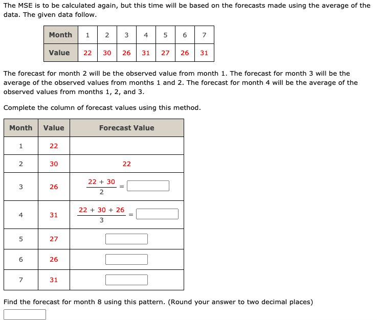 The MSE is to be calculated again, but this time