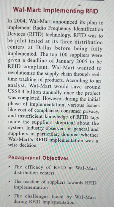 Wal-Mart: Implementing RFID In 2004, Wal-Mart