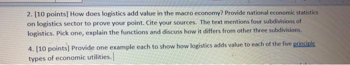 2. (10 points] How does logistics add value in