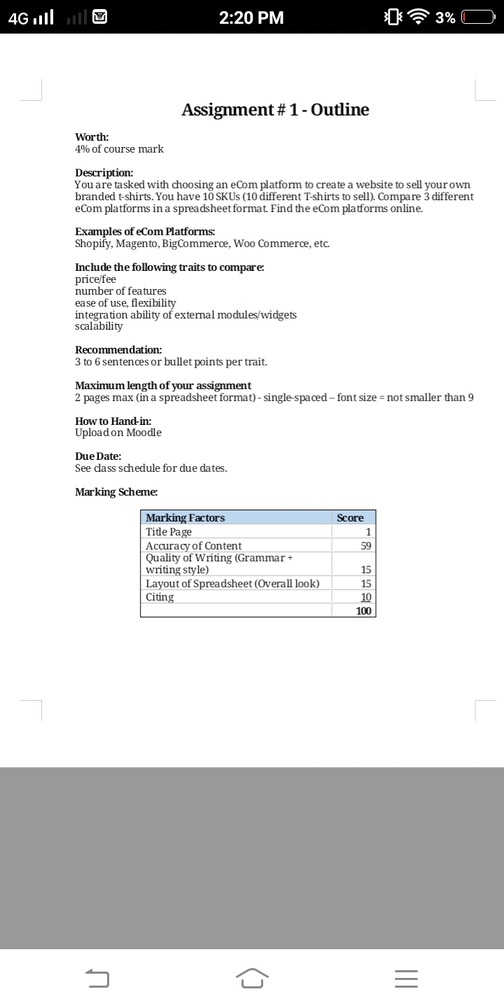 4Gull 2:20 PM 3% Assignment #1 - Outline Worth: