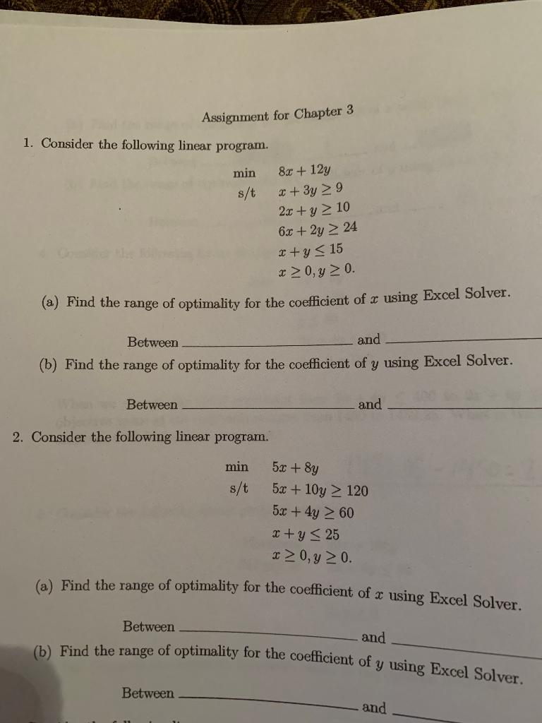Assignment for Chapter 3 1. Consider the